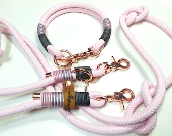 Tau set dog collar dog leash collar set made of PPM in rosé with personalized leather rigging