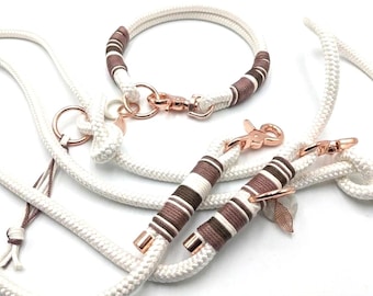 Rope collar in cream white | 3-way adjustable dog leash, 2.5 m long | for small and large dogs