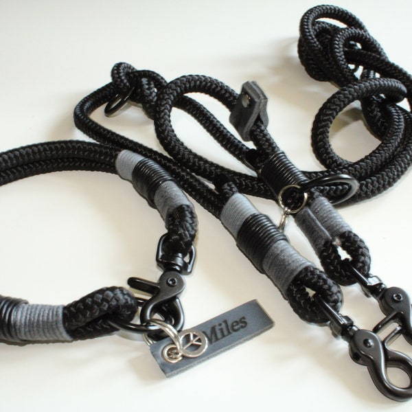 Dog collar Dog leash Dog collar set made of PPM in grey/black personalized