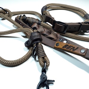 Tau Set Hundehalsband Hundeleine Tauhalsbandset mit Namensgravur und verstellbarer Fettlederschnalle in braun personalisiert