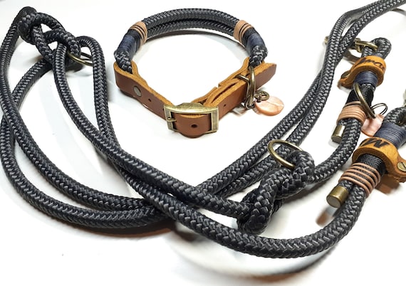 Hundehalsband verstellbar | Hundeleine 2,5m in anthrazit | Umhängeleine 3fach verstellbar | personalisierbares Tauset mit Namen