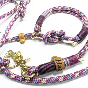 Tau leash retriever leash Moxon leash personalized in classy bordeaux with brass fittings and partial leather rigging image 7