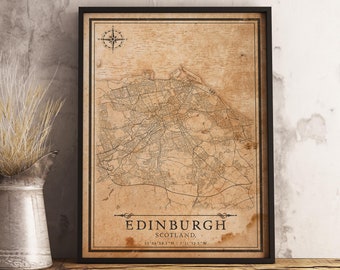 Edimburgo, Escocia, Reino Unido - Mapa vintage, póster imprimible de la ciudad (descarga instantánea)