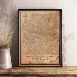 Vintage Style Map of London, England  - Instant Download \ City Map \ Wall Art