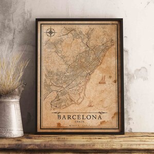 Vintage Style Karte Barcelona, Spanien - Direkter Download \ Stadtplan \ Wandkunst