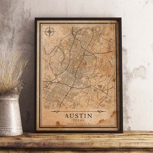 Mapa de estilo vintage Austin, Texas, Estados Unidos - Download instantâneo \ Mapa da cidade \ Arte de parede