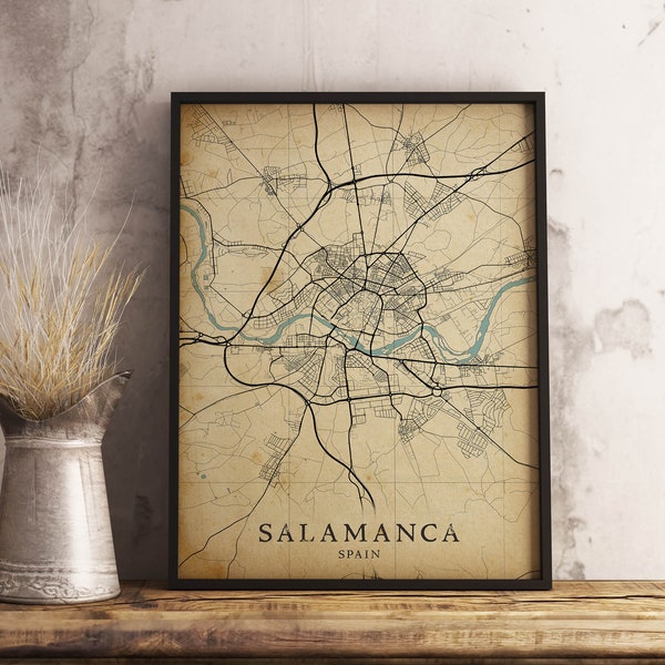 Mapa vintage imprimible Salamanca España, España Mapa de la ciudad de Castilla y León - Descarga instantánea \ Mapa de la ciudad \ Arte mural \ Póster imprimible