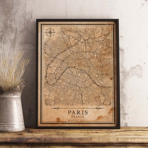 Druckbare Karte Paris, Frankreich - Sofort Download \ Stadtplan \ Wandkunst