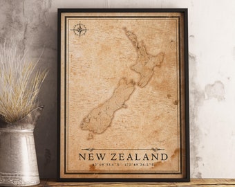 Vintage Style Map of New Zealand - Instant Download \ City Map \ Wall Art