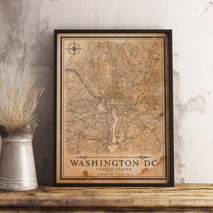 Vintage Kaart van Washington DC, Verenigde Staten - Instant Download \ Stadsplattegrond \ Wall Art