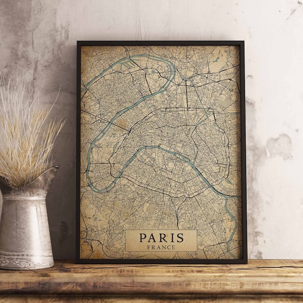 Printable Vintage Style Map Paris, France - Instant Download \ City Map \ Wall Art