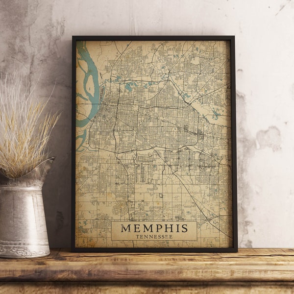 Printable Vintage Style Map Memphis, Tennessee, USA - Instant Download \ Antique \ Rustic \ Old Style