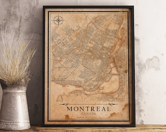 Montreal, Canada Vintage Style Map, Printable Montreal City Poster (Instant Download)