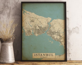 Carte de style vintage imprimable Istanbul, Turquie - Téléchargement instantané \ Carte de la ville \ Art mural \ Carte rustique