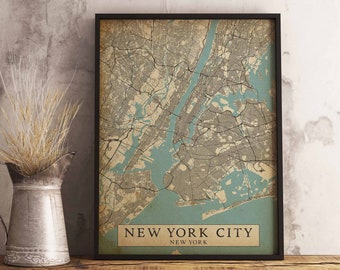 Vintage Style Map of New York, United States - Instant Download \ City Map \ Wall Art