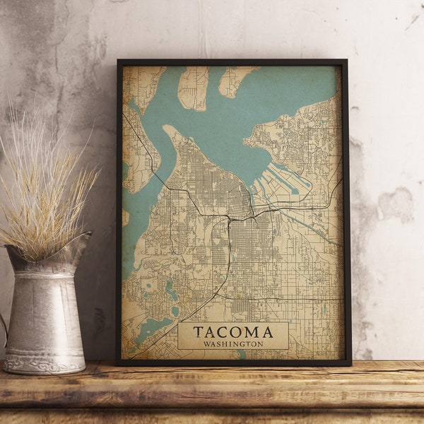 Printable Vintage Style Map of Tacoma, USA - Instant Download \ City Map \ Wall Art \ Map Poster \ Rustic