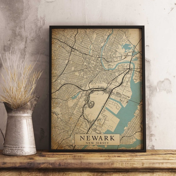Printable Vintage Style Map of Newark, New Jersey - Instant Download \ Antique \ Rustic \ Old Style \ Map Print
