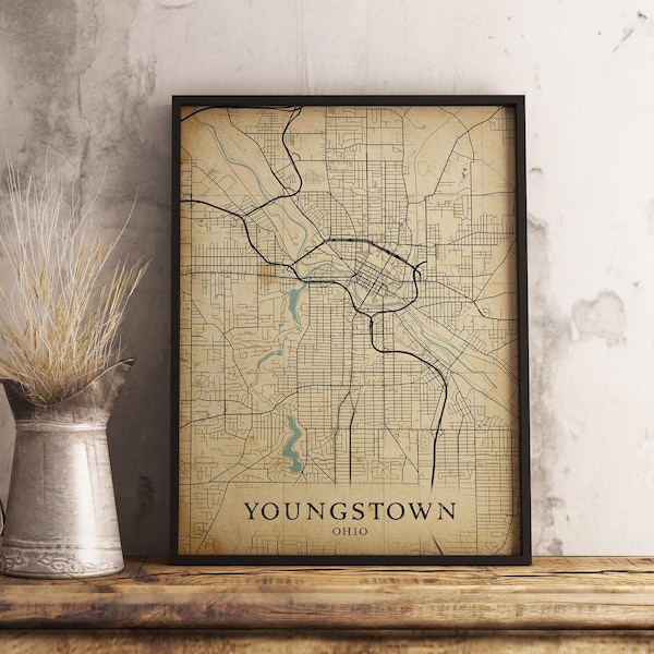 Vintage Style Map of Youngstown, Ohio, USA - Instant Download \ City Map \ Wall Art \ Rustic Art \ Map Poster