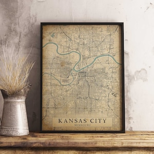 Mapa vintage para impressão de Kansas City, Kansas, KS EUA - Download instantâneo \ Mapa da cidade \ Arte de parede