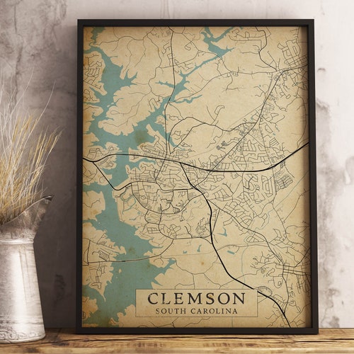 Printable Map of Clemson SC Instant Download \\ City Map \\ Gift Idea \\ Wall Art South Carolina United States with Street Names