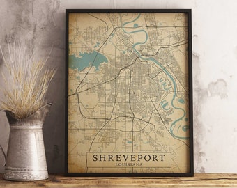 Printable Vintage Style Map of Shreveport, Louisiana - Instant Download \ Antique \ Rustic \ Old Style