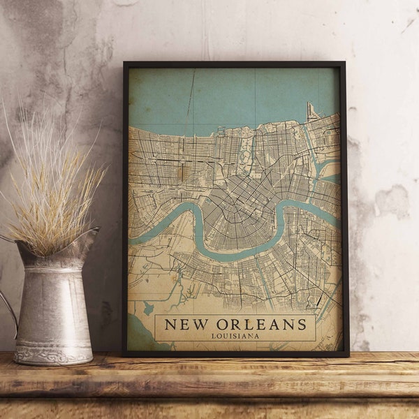 Printable Vintage Style Map New Orleans, Louisiana - Descarga instantánea \ Antique \ Rustic \ Old Style