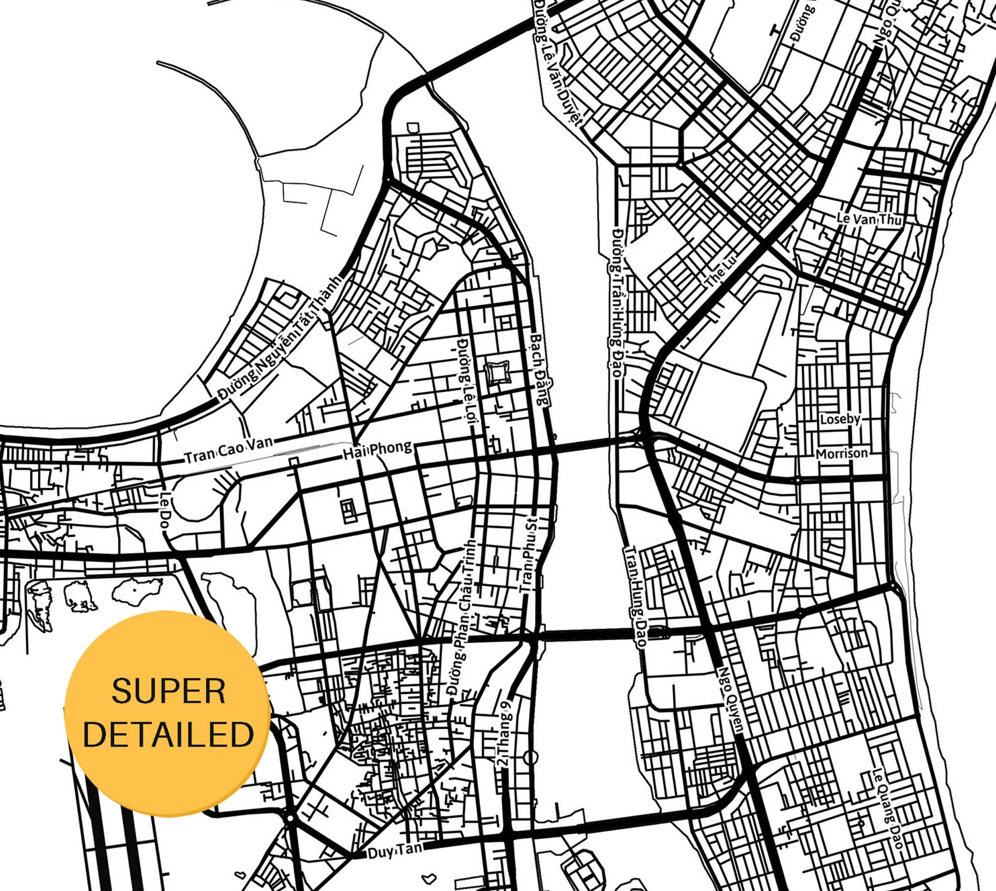 Da Nang Vietnam Map With Street Names, Printable Da Nang City Poster ...