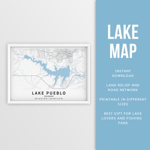 Mapa imprimible de Lake Pueblo, Colorado, EE. UU. - Descarga instantánea \ Mapa del lago \ Cartel del mapa \ Decoración de la casa del lago \ LakeLife \ Pesca \ Paseos en bote