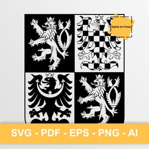 Escudo de armas de la República Checa, República Checa Vector Clipart - SVG, PNG, PDF, Descarga instantánea, Corte, Signo estatal, Cresta, Praga Checa