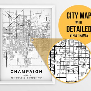 Printable Map of Champaign Illinois USA With Street Names - Etsy