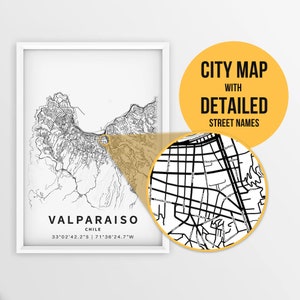 Valparaiso, Chile Karte mit Strassennamen - Sofort Download ~ Karte ~ ~ Karte ~ Strassenkarte ~ Strassenkarte ~ Poster ~ Strassenkarte