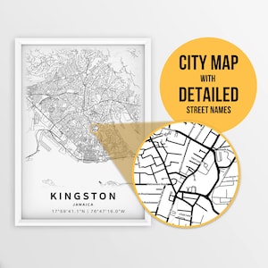 Kingston, Jamaika Stadtplan mit Straßennamen - Sofort Download ~ Karte ~ ~ Strassen Karte ~ Poster ~ ~ Strassen Karte ~ ~ Wand Kunst