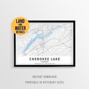 Cherokee Lake Map Poster, Tennessee Holston River Printable Lake House Decor (Instant Download)