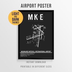 Milwaukee Mitchell Airport Poster, MKE Airport Map Print, Wisconsin Luftfahrt Kunst (Instant Download)