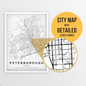 Printable Map of Peterborough, Ontario, Canada with Street Names - Instant Download \ City Map \ Travel Gift \ City Poster \ Road Map Print