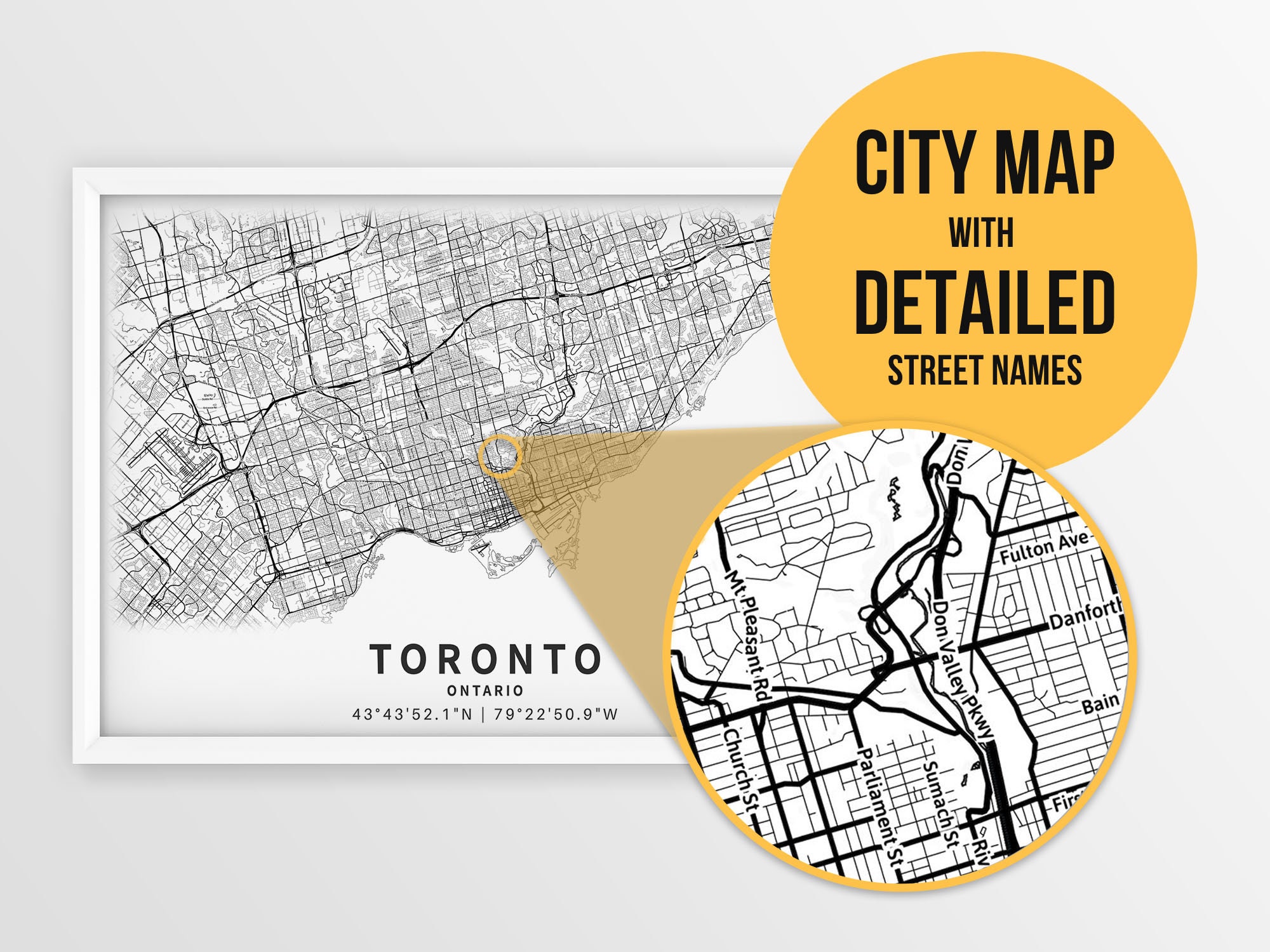 Printable Map of Toronto Canada With Street Names Instant Etsy