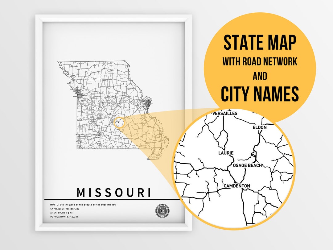 Printable Map of Missouri United States With City and Roads - Etsy