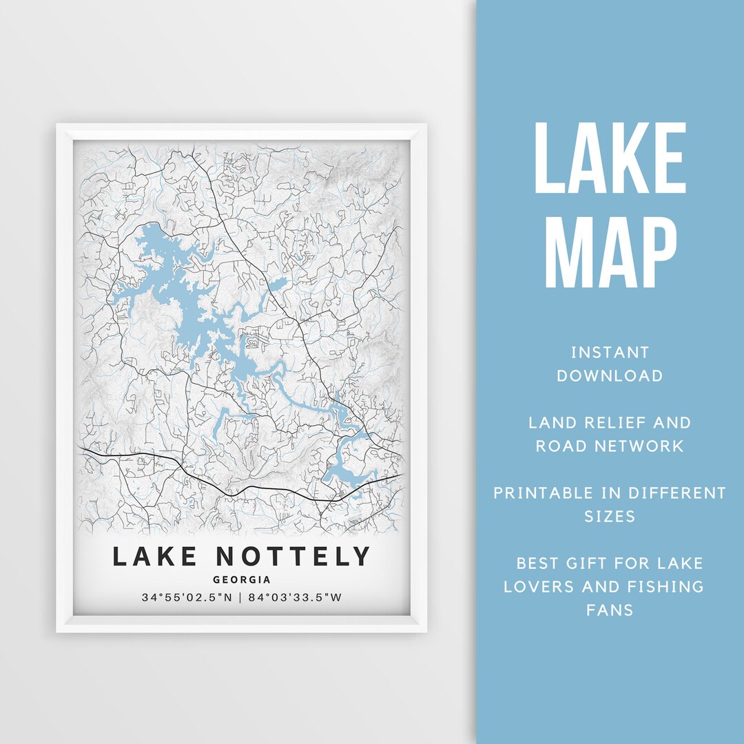 Printable Map of Lake Nottely, US Instant Download Lake Map