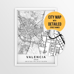 Valencia Spain Map with Street Names, Printable Valencia City Poster (Instant Download)