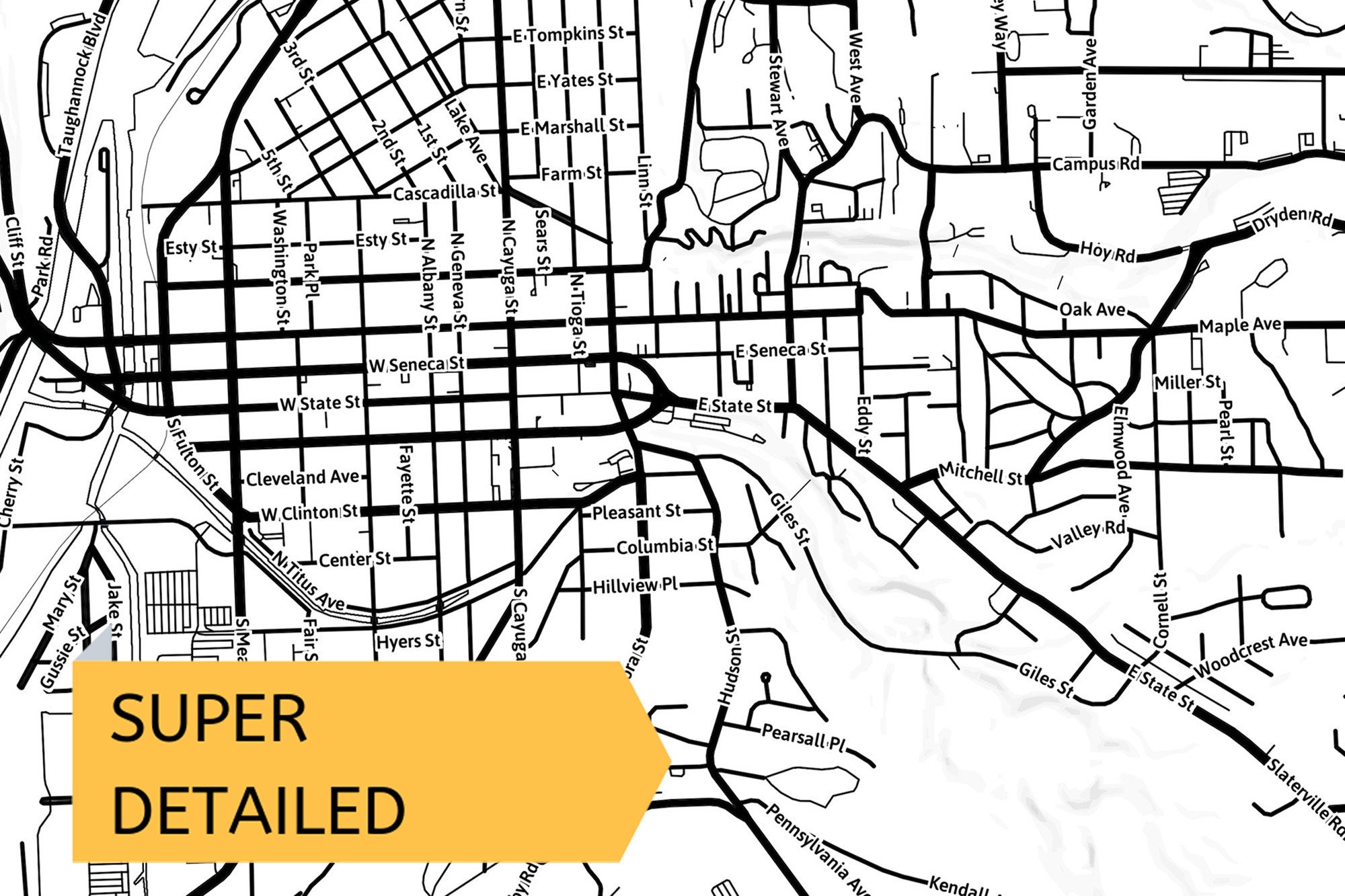 Printable Map of Ithaca NY United States With Street Names Etsy