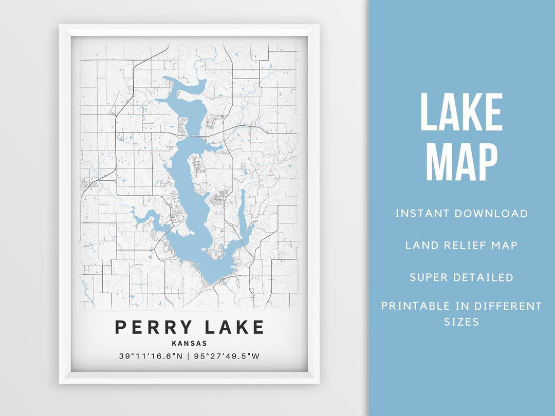 Printable Map of Perry Lake Kansas United States Instant Etsy