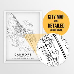 Druckbare Karte von Canmore, Alberta, Kanada mit Straßennamen - Sofortiger Download ~ Karte ~ ~ Stadt Karte ~ Strassen Karte Print