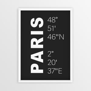 Paris Koordinaten Poster, druckbare GPS Wandkunst - Paris Druck Breitengrad, Typografie Kunst, digitaler Download, Frankreich Reisegeschenk