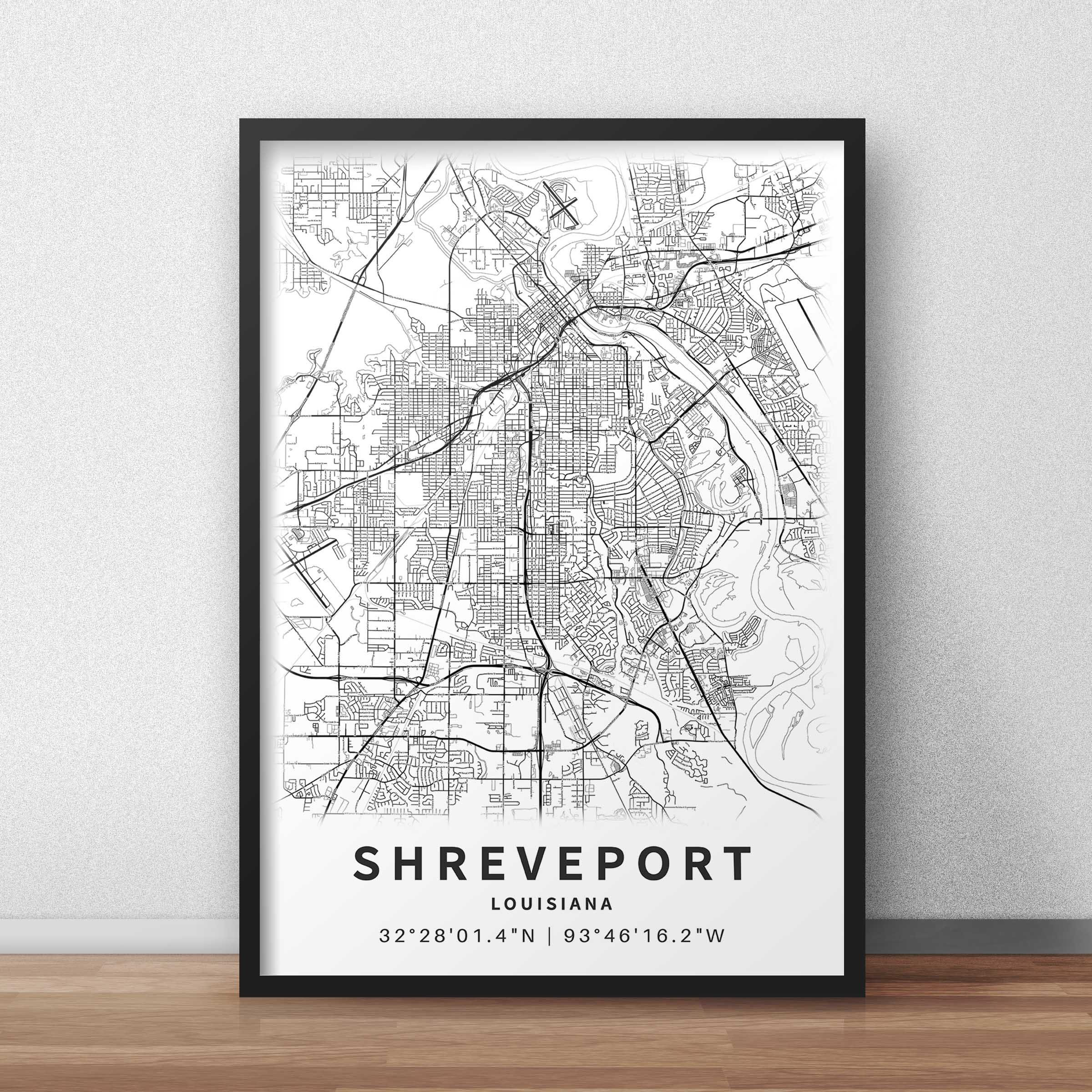 Printable Map Of Shreveport Louisiana USA With Street Names Instant Il 1ckk 