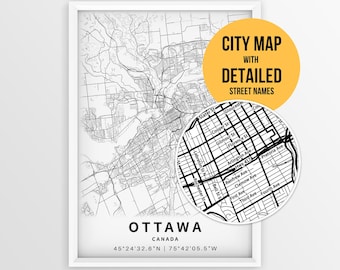 Ottawa Ontario Map with Street Names, Printable Ottawa Canada City Poster (Instant Download)