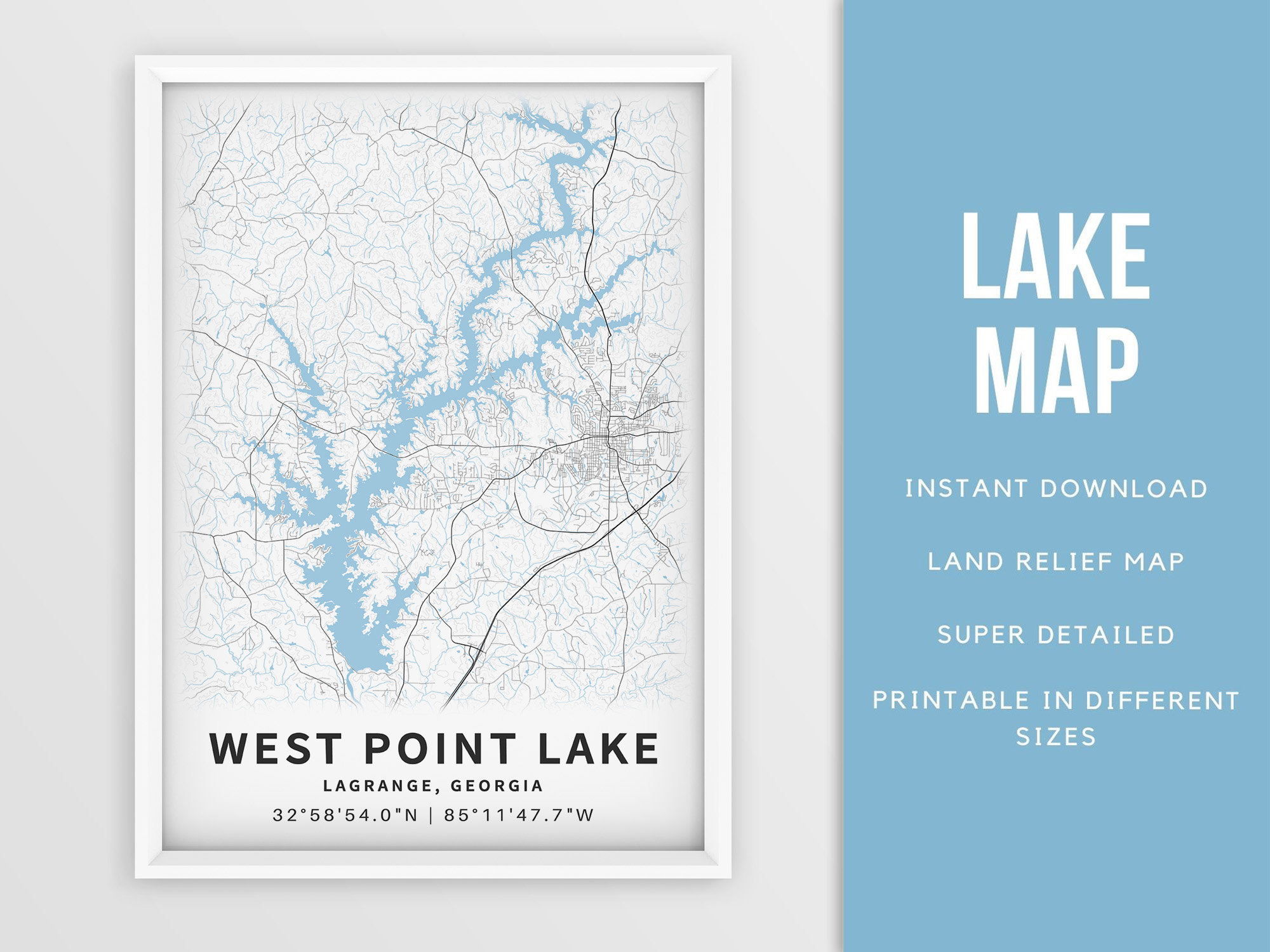 Printable Map of West Point Lake United States Etsy