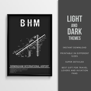 BHM Birmingham–Shuttlesworth International Airport Poster - Instant Download \ Luchthavenkaart \ Gift Pilot \ Wall Art \ Alabama afdrukbaar