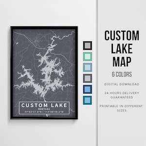Mappa del lago personalizzata a colori - Lake House Art \ Download digitale \ Poster del lago \ Arte murale \ Mappa stampabile \ Poster mappa