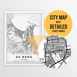 Druckbare Karte von Da Nang, Vietnam mit Strassennamen - Sofort Download ~ Karte ~ ~ Strassen Karte ~ ~ Strassen Karte ~ ~ Wand Kunst
