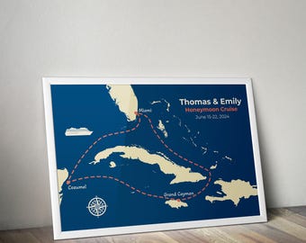 Custom Cruise Map, Personalized Cruise Route Poster, Yacht Trip Wall Art (Digital Download)